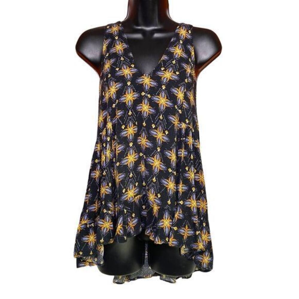Intimately‎ Free People Women Navy Blue Floral Racerback Flare Tank Size XS